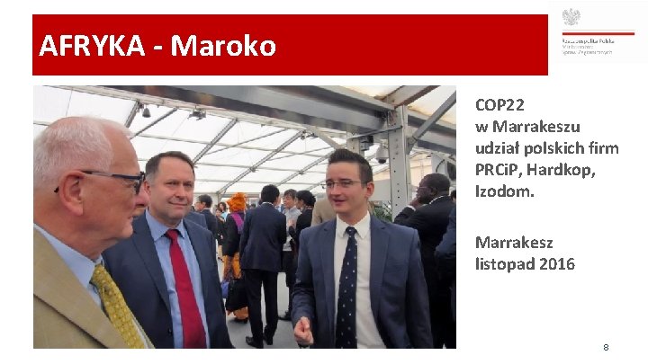 AFRYKA - Maroko COP 22 w Marrakeszu udział polskich firm PRCi. P, Hardkop, Izodom.