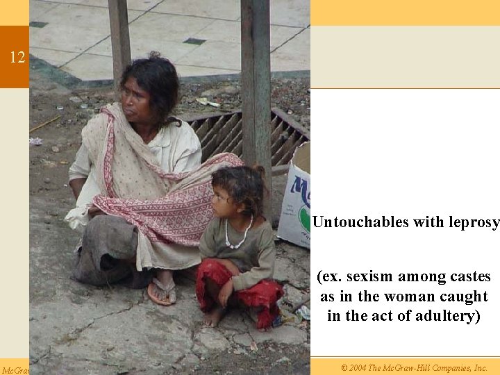 12 Untouchables with leprosy (ex. sexism among castes as in the woman caught in