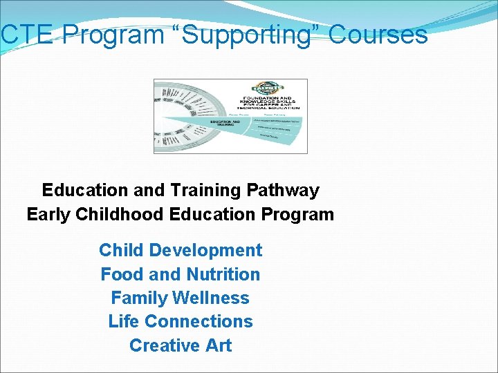 CTE Program “Supporting” Courses Education and Training Pathway Early Childhood Education Program Child Development