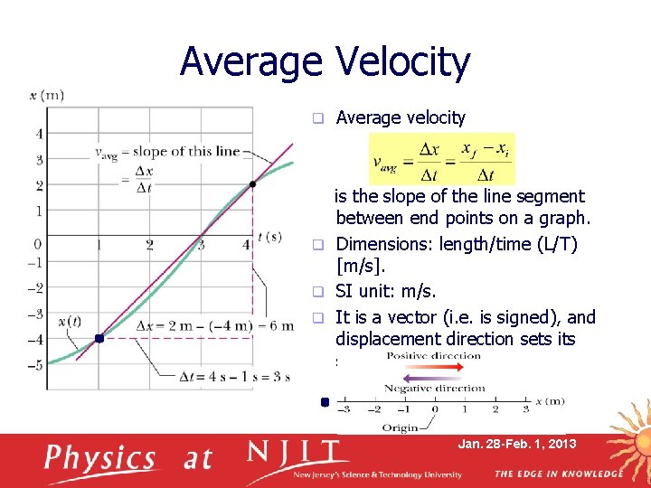 Average Velocity q Average velocity is the slope of the line segment between end