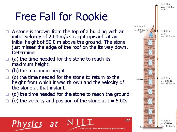 Free Fall for Rookie q q q A stone is thrown from the top