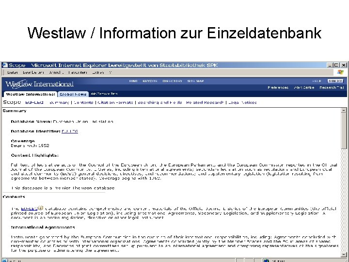 Westlaw / Information zur Einzeldatenbank 