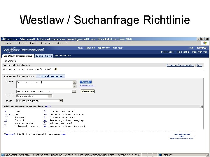 Westlaw / Suchanfrage Richtlinie 