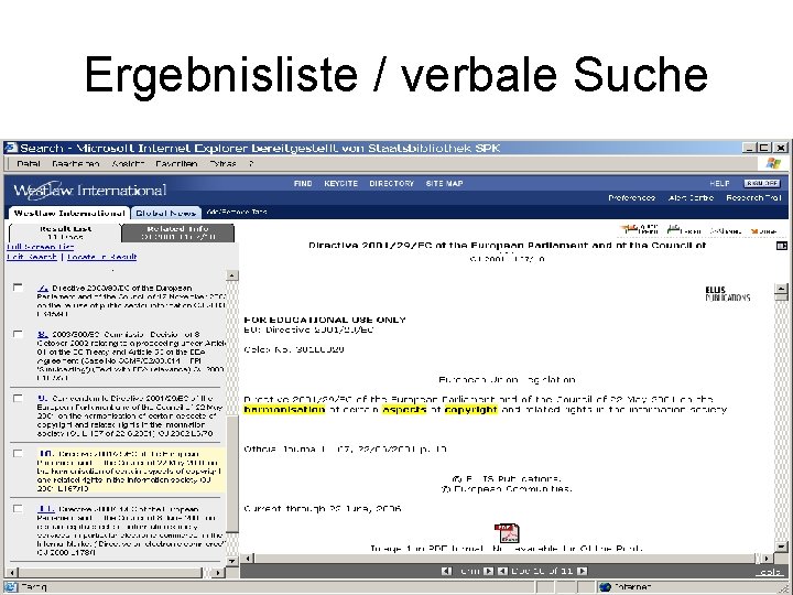 Ergebnisliste / verbale Suche 