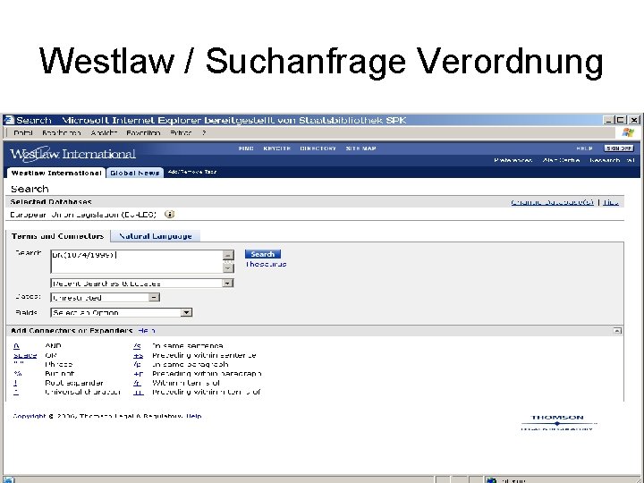 Westlaw / Suchanfrage Verordnung 