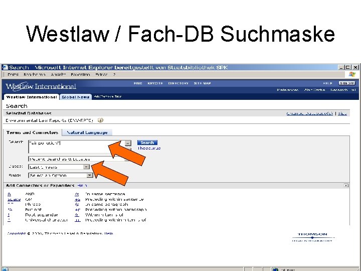 Westlaw / Fach-DB Suchmaske 
