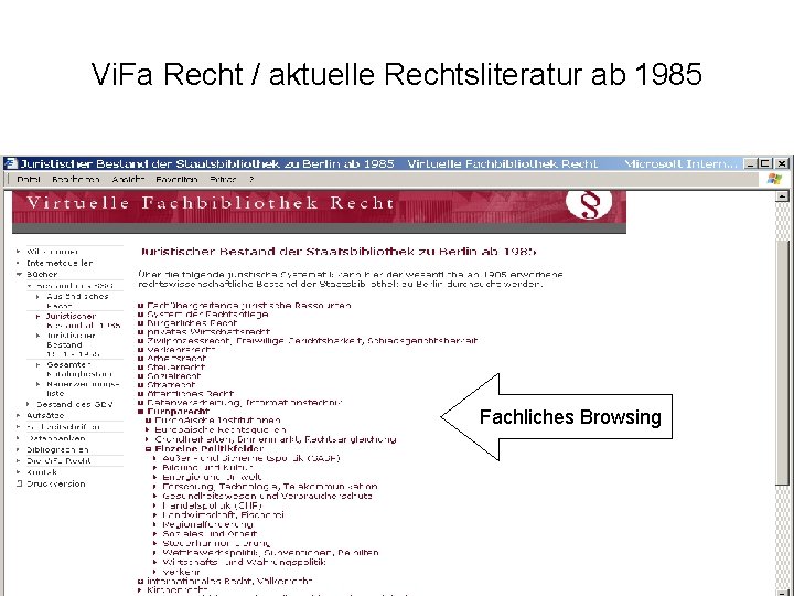 Vi. Fa Recht / aktuelle Rechtsliteratur ab 1985 Fachliches Browsing 