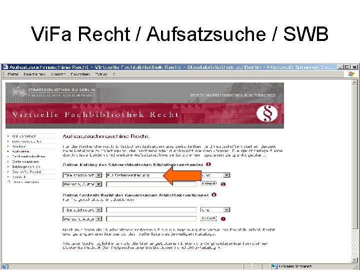 Vi. Fa Recht / Aufsatzsuche / SWB 