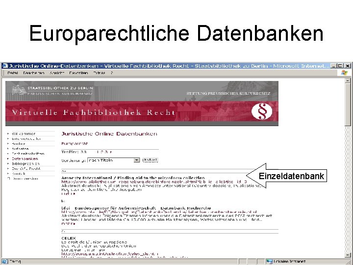 Europarechtliche Datenbanken Einzeldatenbank 
