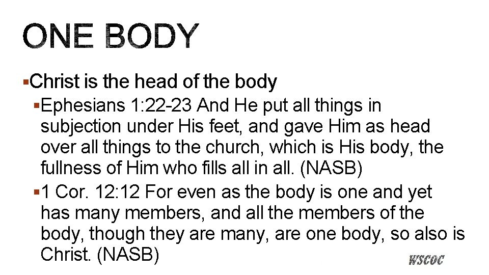 §Christ is the head of the body §Ephesians 1: 22 -23 And He put