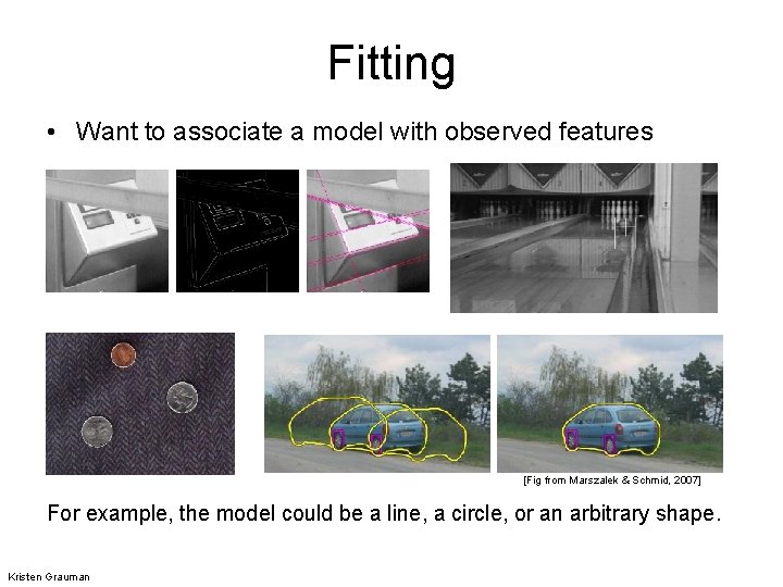Fitting • Want to associate a model with observed features [Fig from Marszalek &