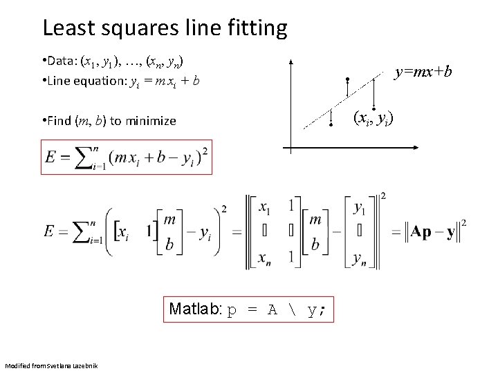 Least squares line fitting • Data: (x 1, y 1), …, (xn, yn) •