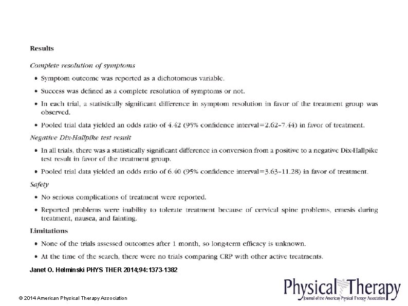 Janet O. Helminski PHYS THER 2014; 94: 1373 -1382 © 2014 American Physical Therapy
