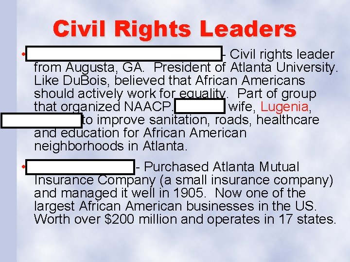 Civil Rights Leaders • John and Lugenia Burns Hope - Civil rights leader from