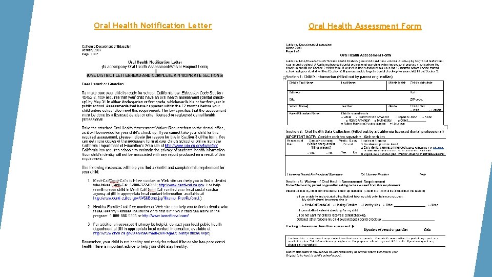 Oral Health Notification Letter Oral Health Assessment Form 