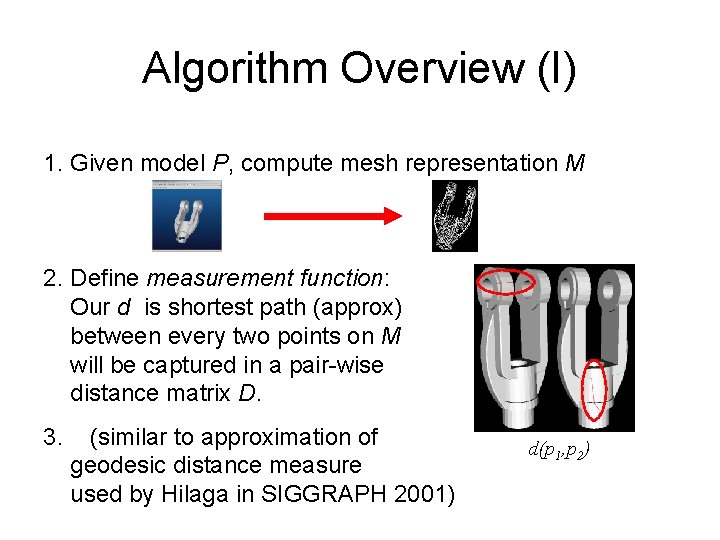 Algorithm Overview (I) 1. Given model P, compute mesh representation M 2. Define measurement