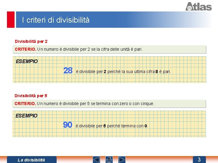 I criteri di divisibilità Divisibilità per 2 CRITERIO. Un numero è divisibile per 2