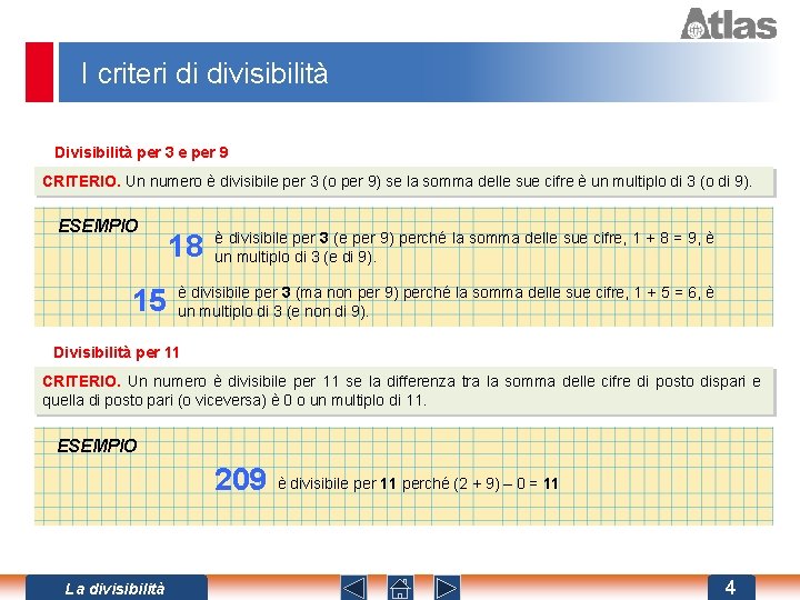 I criteri di divisibilità Divisibilità per 3 e per 9 CRITERIO. Un numero è