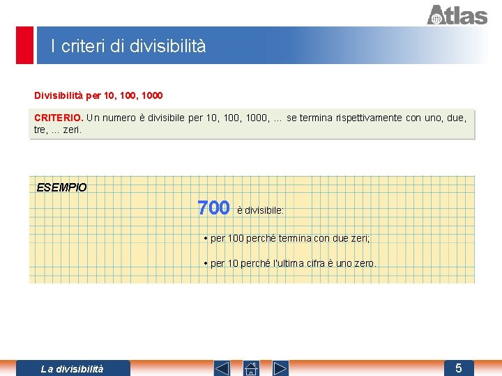 I criteri di divisibilità Divisibilità per 10, 1000 CRITERIO. Un numero è divisibile per