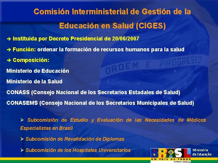 Comisión Interministerial de Gestión de la Educación en Salud (CIGES) Instituida por Decreto Presidencial