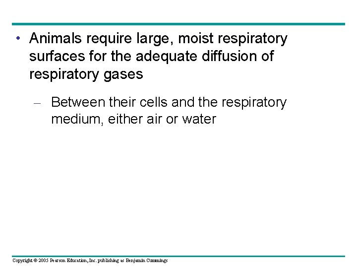  • Animals require large, moist respiratory surfaces for the adequate diffusion of respiratory