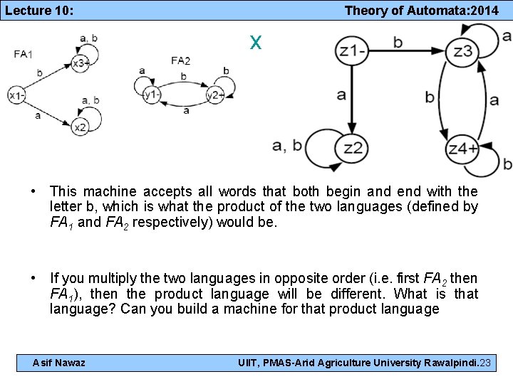 Lecture 10: Theory of Automata: 2014 x • This machine accepts all words that