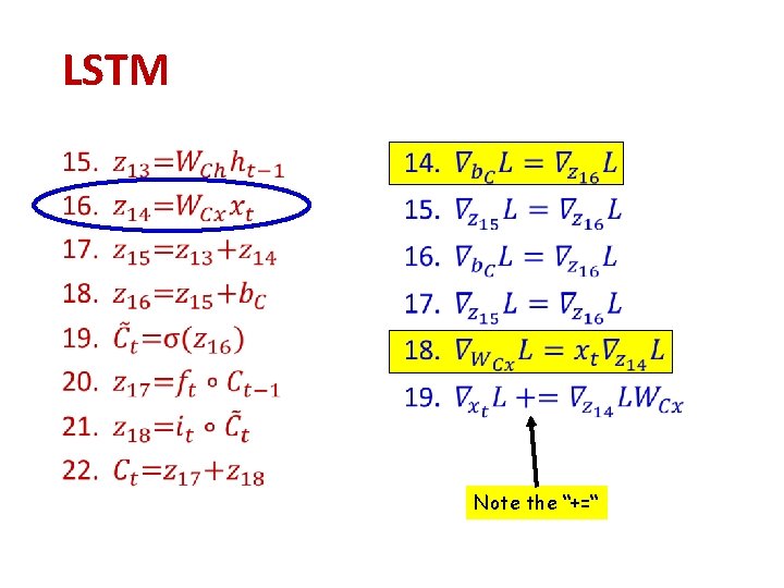 LSTM • Note the “+=“ LSTM • Note the “+=“