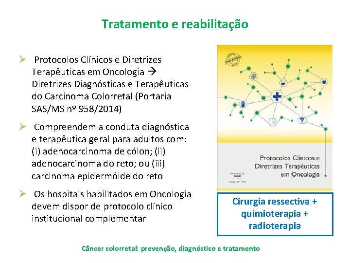 Tratamento e reabilitação Ø Protocolos Clínicos e Diretrizes Terapêuticas em Oncologia Diretrizes Diagnósticas e