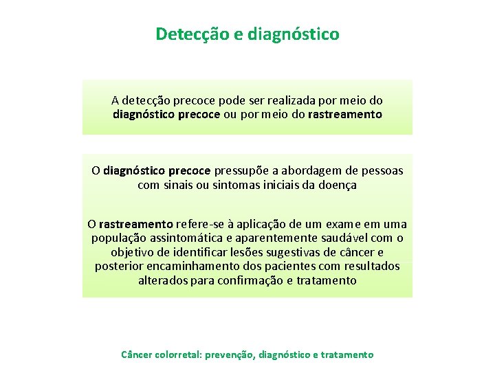 Detecção e diagnóstico A detecção precoce pode ser realizada por meio do diagnóstico precoce