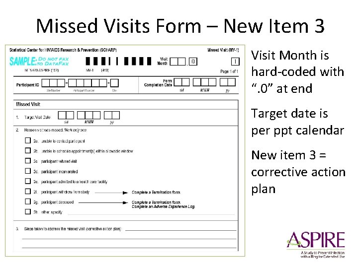 Missed Visits Form – New Item 3 Visit Month is hard-coded with “. 0”