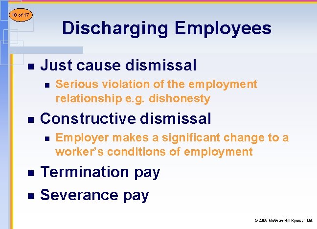 10 8 of of 21 17 n Discharging Employees Just cause dismissal n n 10 8 of of 21 17 n Discharging Employees Just cause dismissal n n