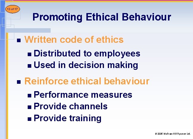 13 8 of of 21 17 Promoting Ethical Behaviour n Written code of ethics 13 8 of of 21 17 Promoting Ethical Behaviour n Written code of ethics