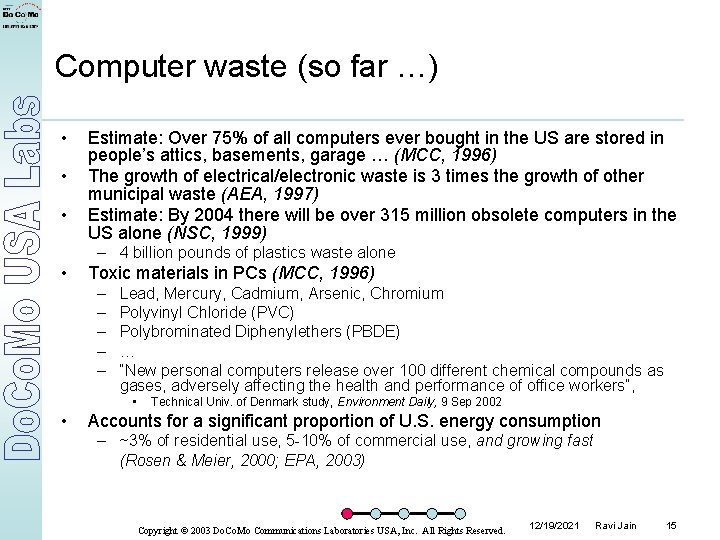 Computer waste (so far …) • • • Estimate: Over 75% of all computers