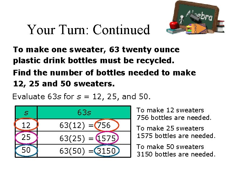 Your Turn: Continued To make one sweater, 63 twenty ounce plastic drink bottles must