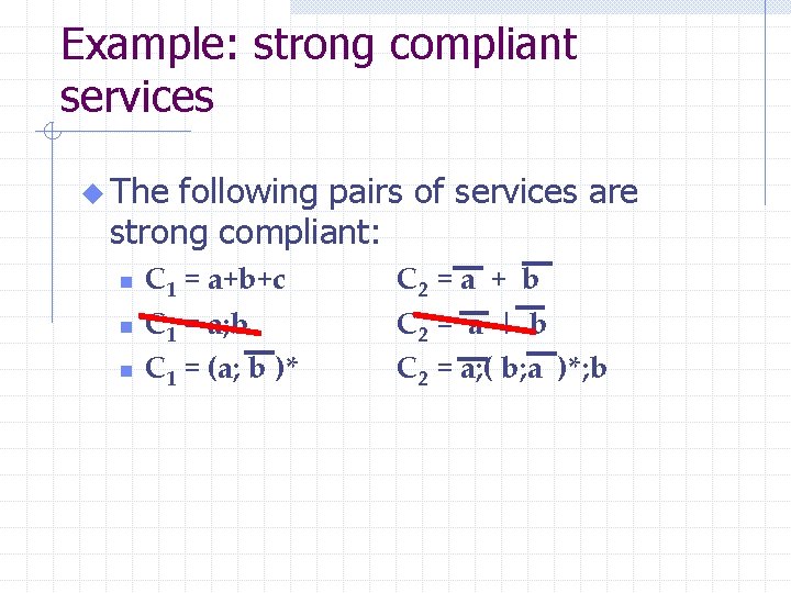 Example: strong compliant services u The following pairs of services are strong compliant: n