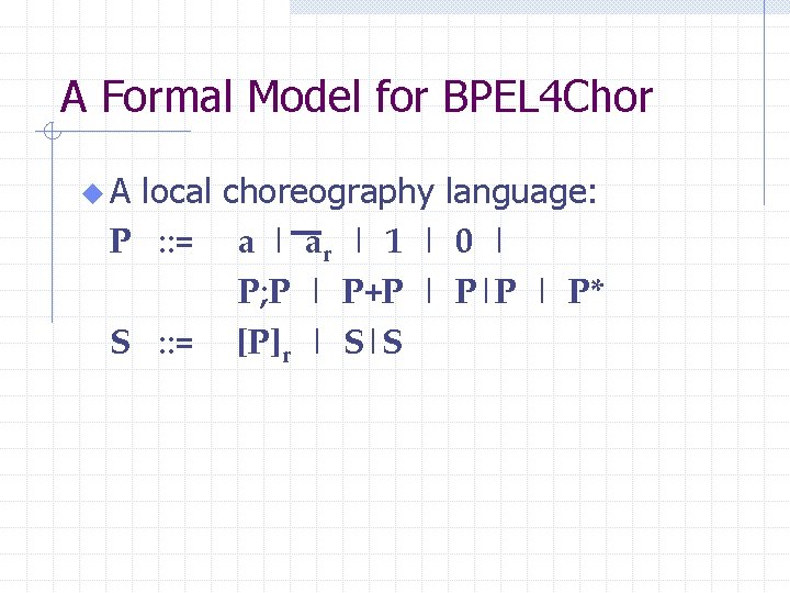 A Formal Model for BPEL 4 Chor u. A local choreography language: P :