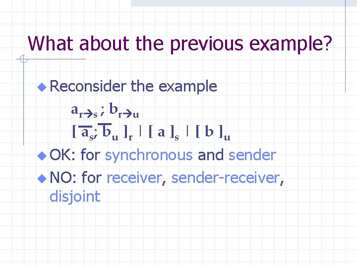 What about the previous example? u Reconsider the example ar s ; br u