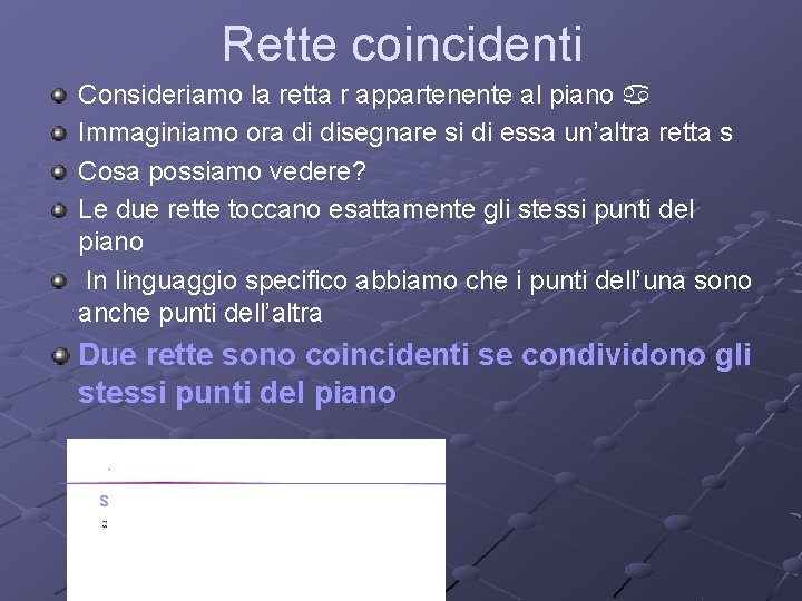 Rette coincidenti Consideriamo la retta r appartenente al piano a Immaginiamo ora di disegnare