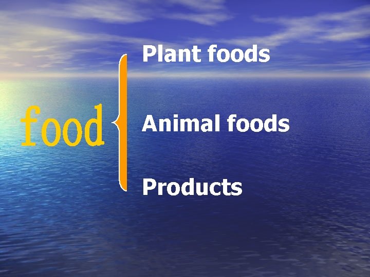 Plant foods Animal foods Products 