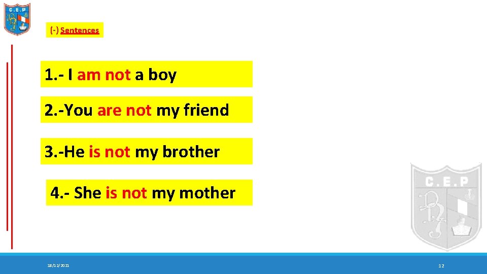 (-) Sentences 1. - I am not a boy 2. -You are not my