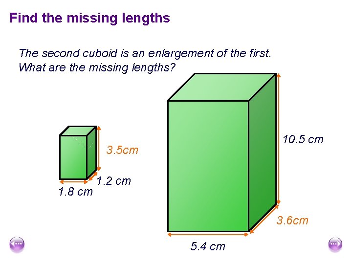 Find the missing lengths The second cuboid is an enlargement of the first. What