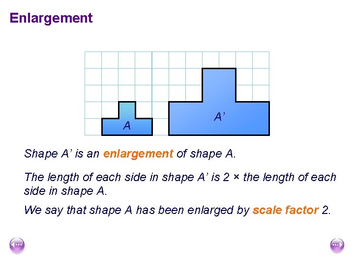 Enlargement A A’ Shape A’ is an enlargement of shape A. The length of