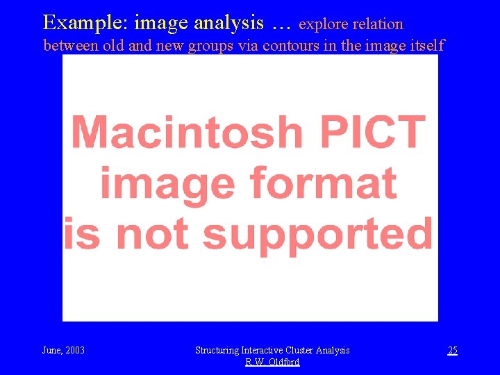 Example: image analysis … explore relation between old and new groups via contours in