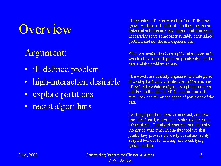 The problem of `cluster analysis' or of `finding groups in data' is ill defined.