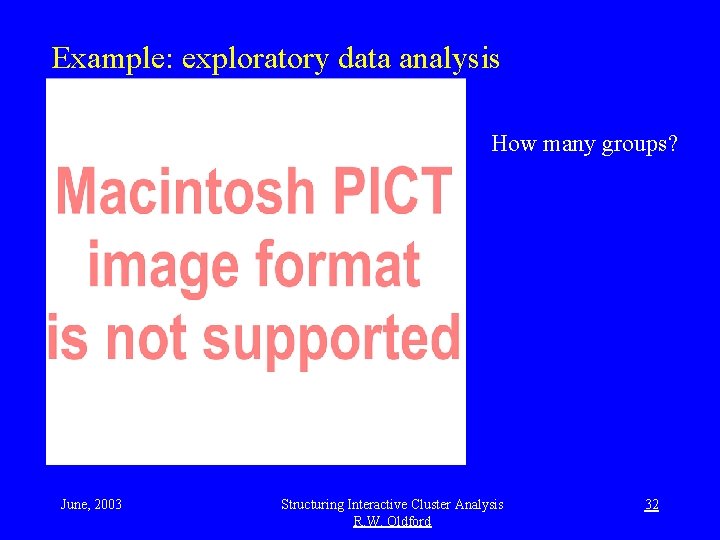 Example: exploratory data analysis How many groups? June, 2003 Structuring Interactive Cluster Analysis R.