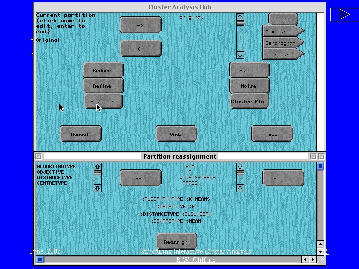 Interface - reassign June, 2003 Structuring Interactive Cluster Analysis R. W. Oldford 65 