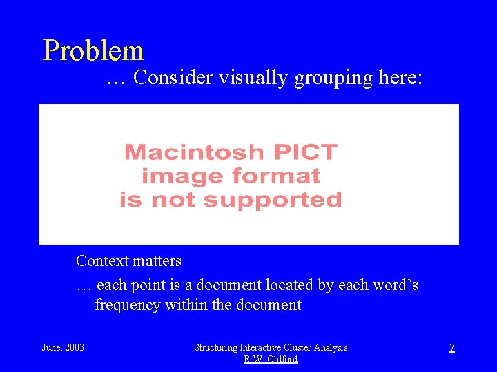 Problem … Consider visually grouping here: Context matters … each point is a document