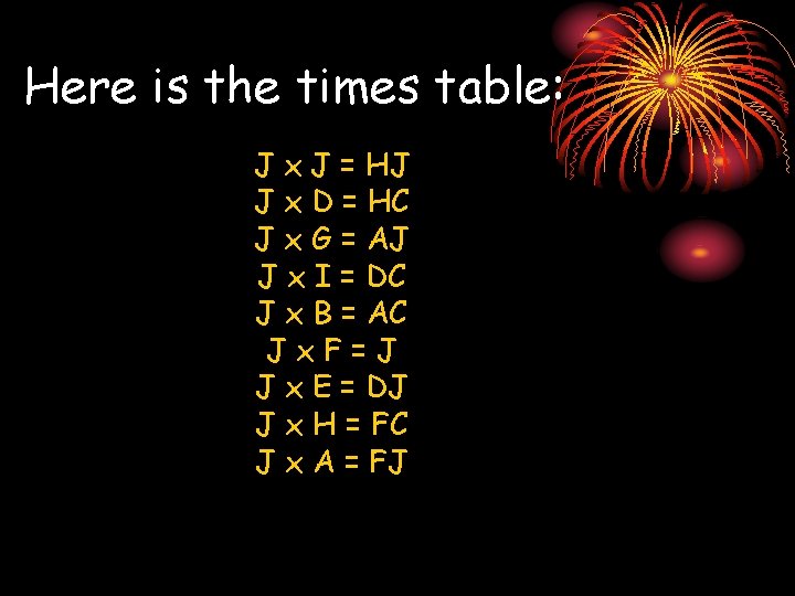 Here is the times table: J x J = HJ J x D =