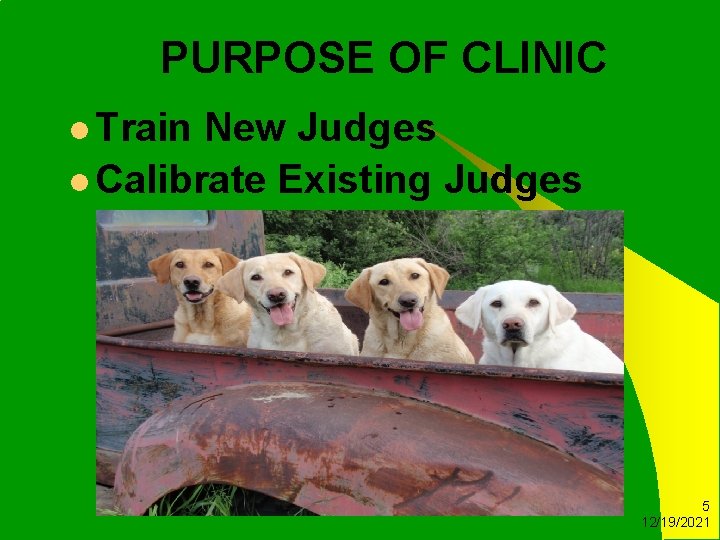 PURPOSE OF CLINIC l Train New Judges l Calibrate Existing Judges 5 12/19/2021 