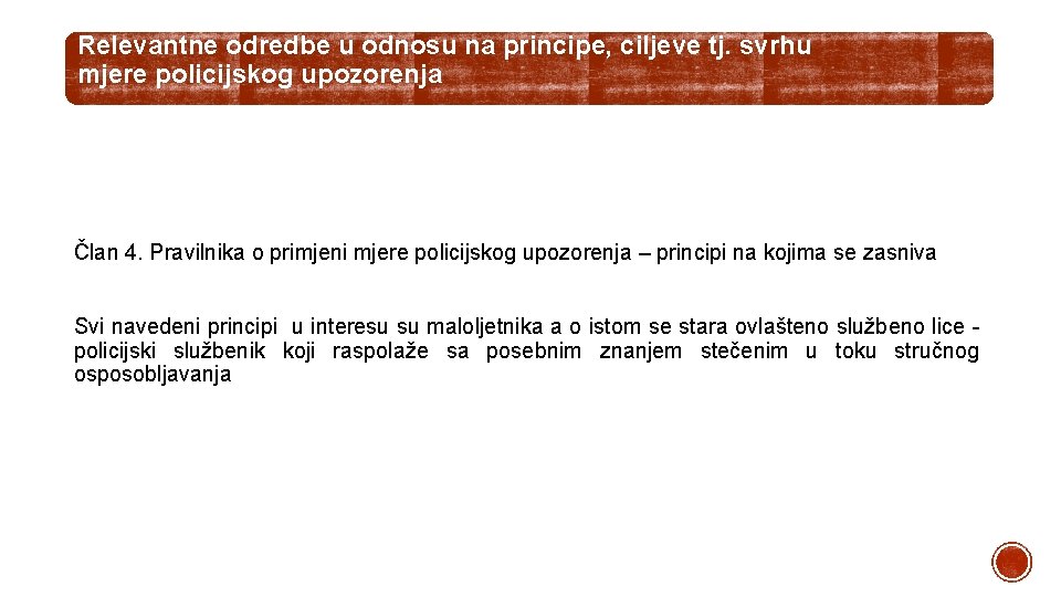 Relevantne odredbe u odnosu na principe, ciljeve tj. svrhu mjere policijskog upozorenja Član 4.